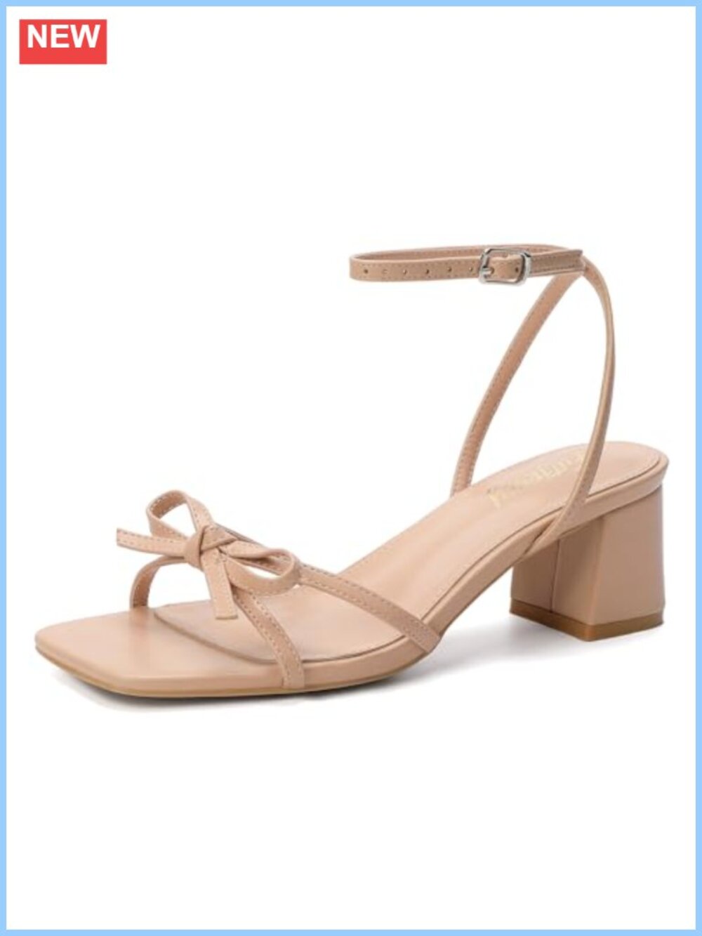 Women's Bow Strappy Low Block Heels Chunky Square Open Toe PU Sandals
